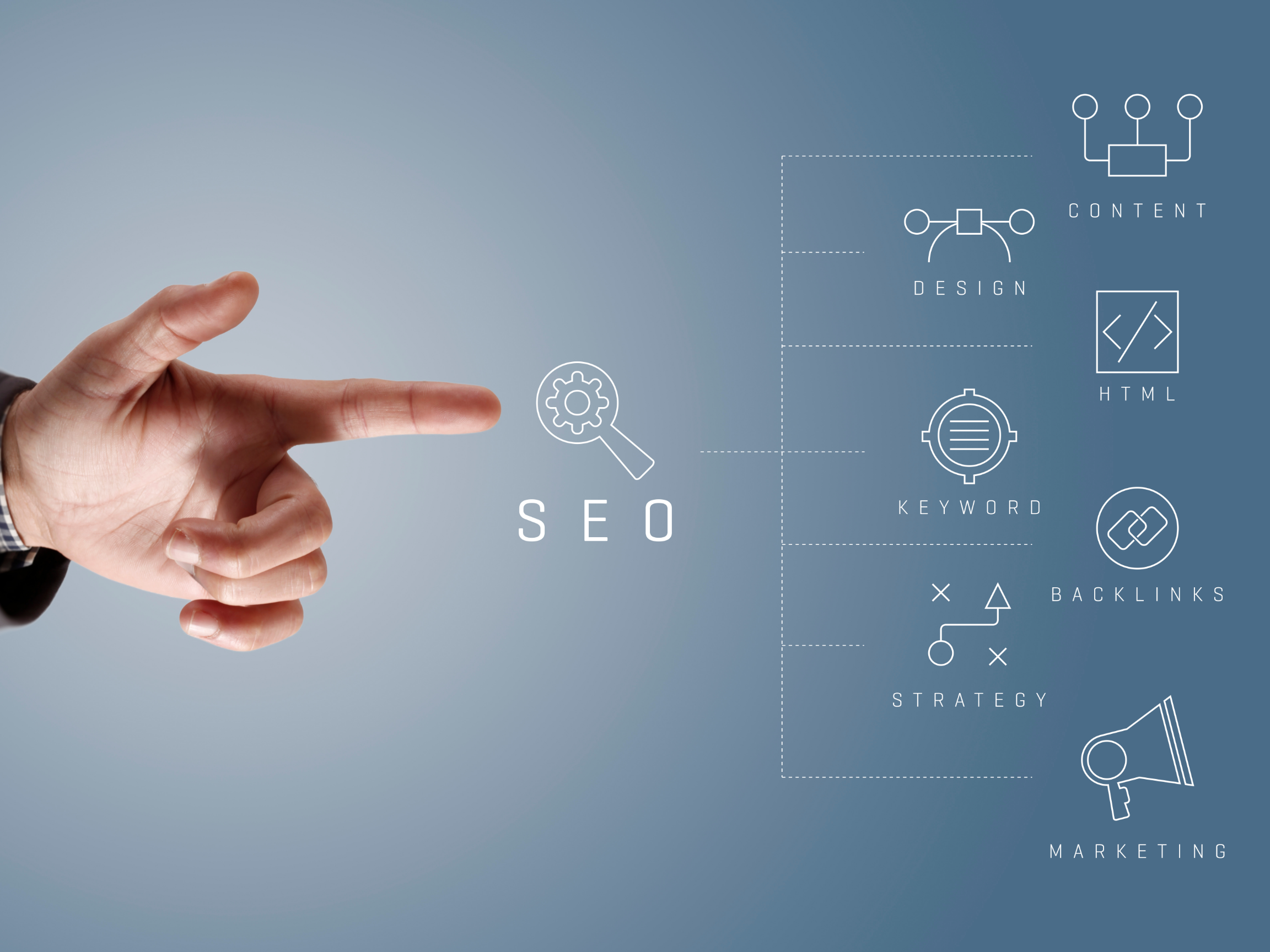Finger pointed towards the SEO components